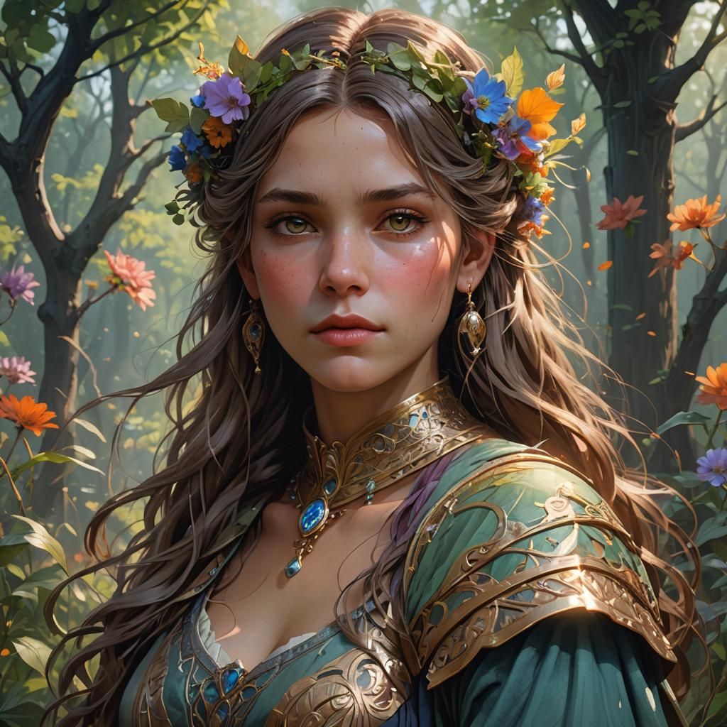 Meadow Portrait in Hyperdetailed Art Nouveau Style