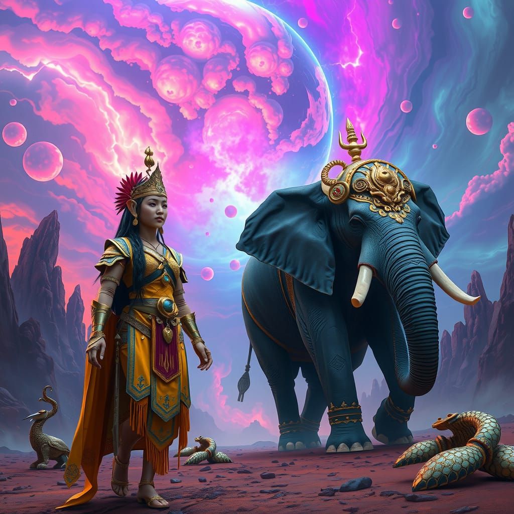 Regal Thai Warrior in Cosmic Golden Armor