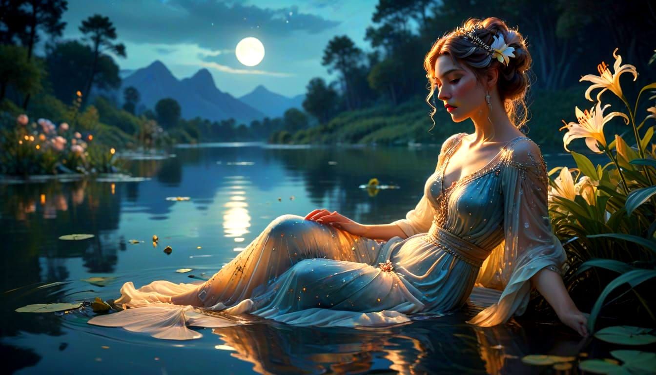 Moonlit Lake: Ethereal Fantasy Art