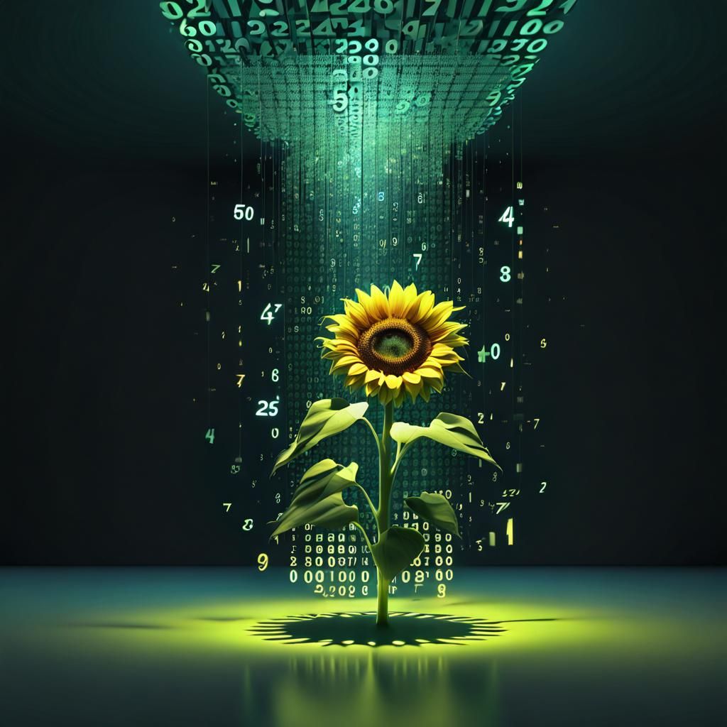 Matrix Sunflower in Digital Punk Style