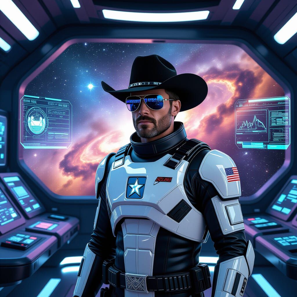 Cowboy in Spacesuit Gazing at Nebula in Sci-Fi Style