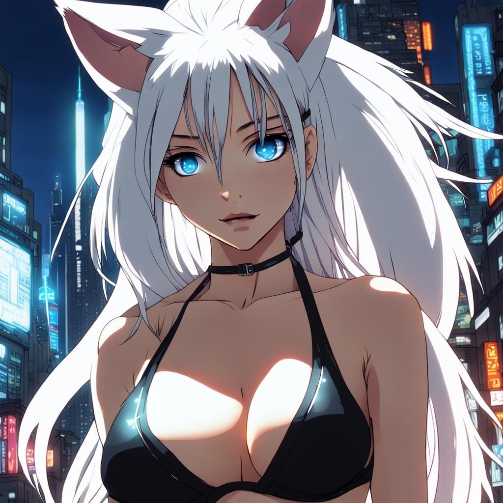 Cyberpunk Anime Fox Girl in Night City