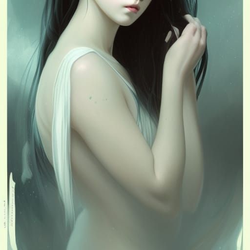 Pale Ghost Girl Portrait in Art Nouveau Style