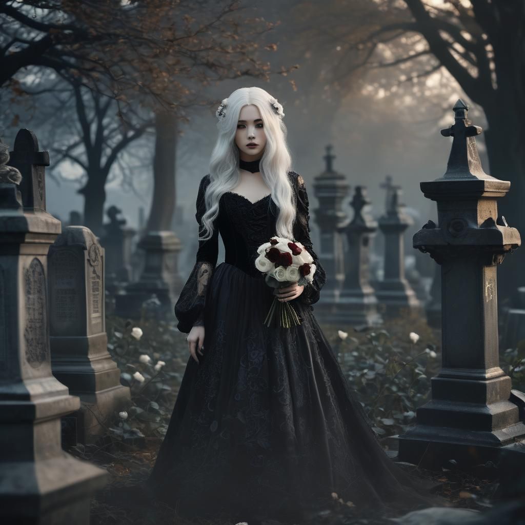 Gothic K-Pop Princess in Cemetery: Dark Art