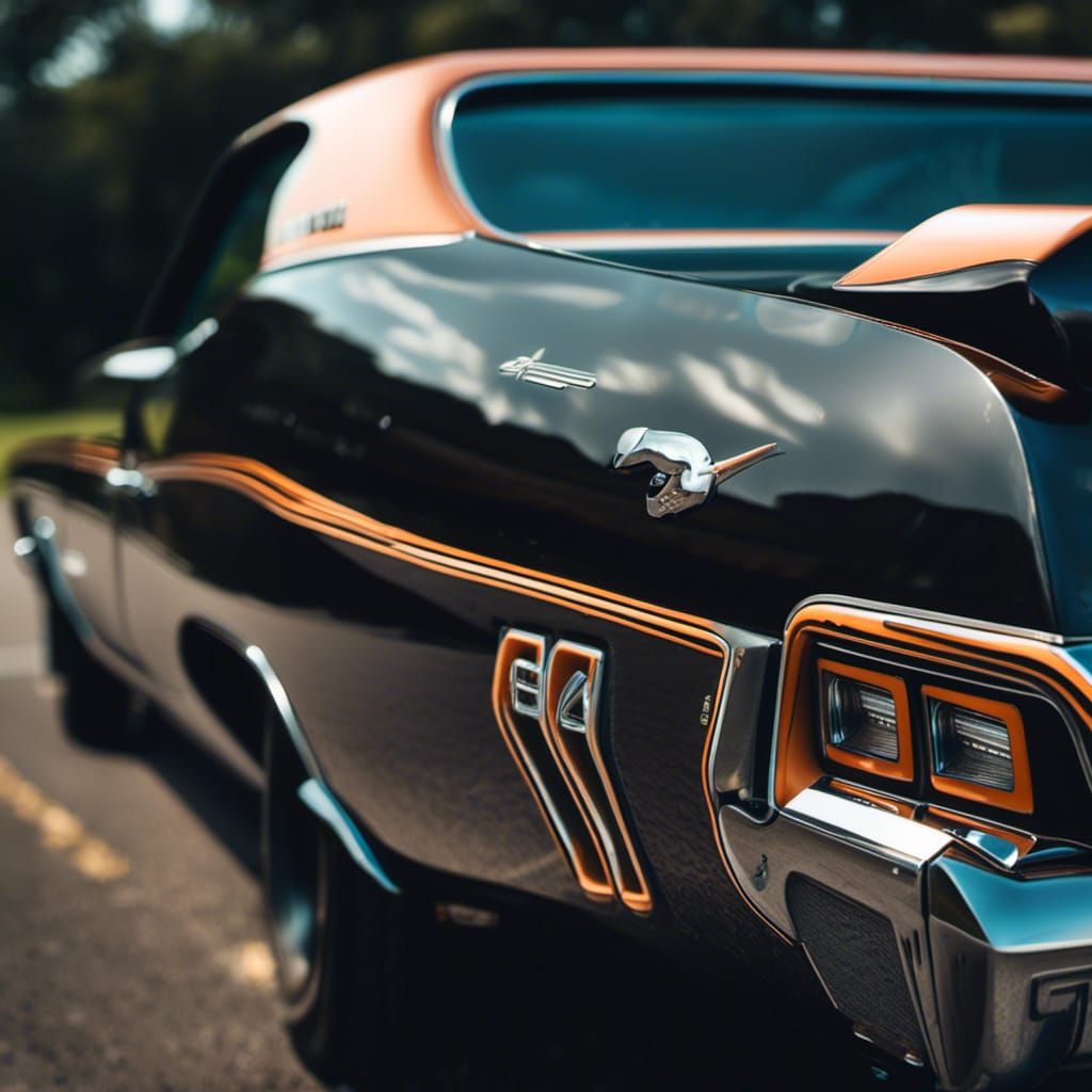 /imagine prompt: a pristine black 1969 Pontiac GTO Judge car with a 455HO engine. :: defocus::-0.5 --ar 4:5 --quality 2...