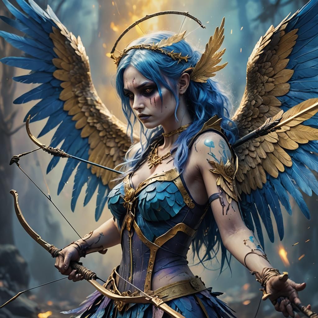 Undead Angel with Bow in Dark Fantasy Oil Painting