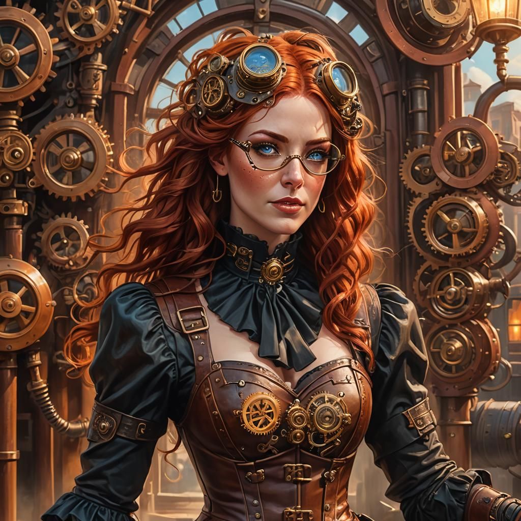 Steampunk Woman Portrait with Brass Goggles