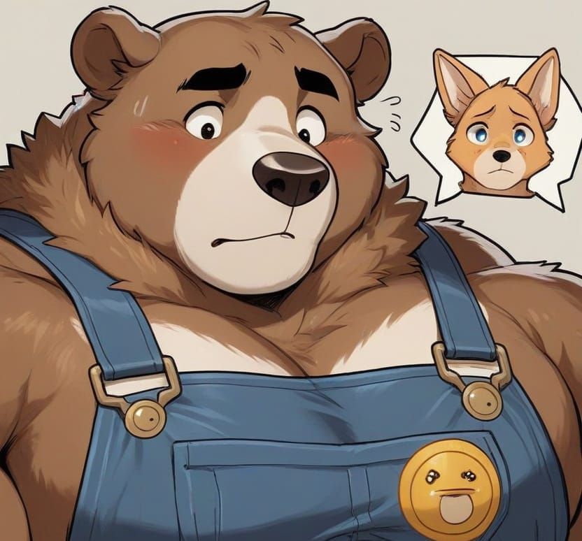 Cute Obese Bear Portrait in Overalls