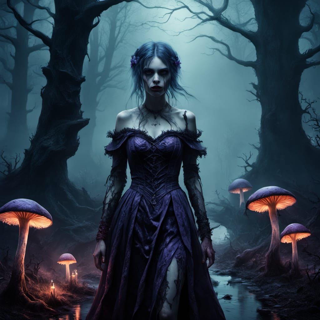 Ethereal Zombie Goddess in Dark Gothic Art Style