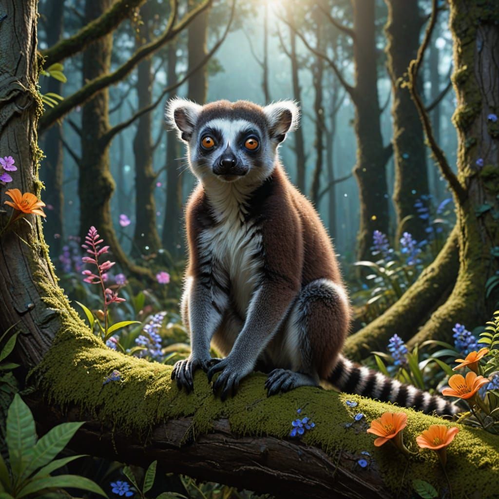 Lemur Celebrates World Lemur Day in Bioluminescent Forest