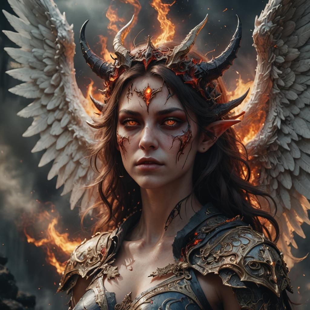 Angelic Demon Portrait in Heaven and Hell Collision