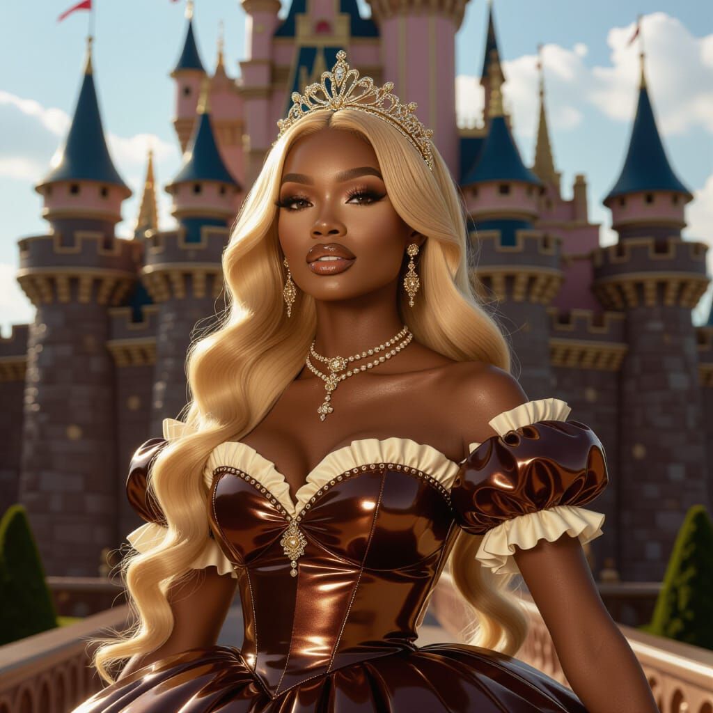 Chocolate Princess in Candy Castle, Photorealistic Style