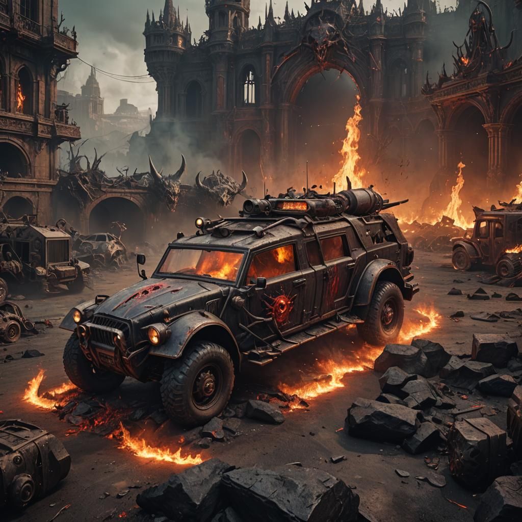 Demonic Armored Car in Hell Parking Lot