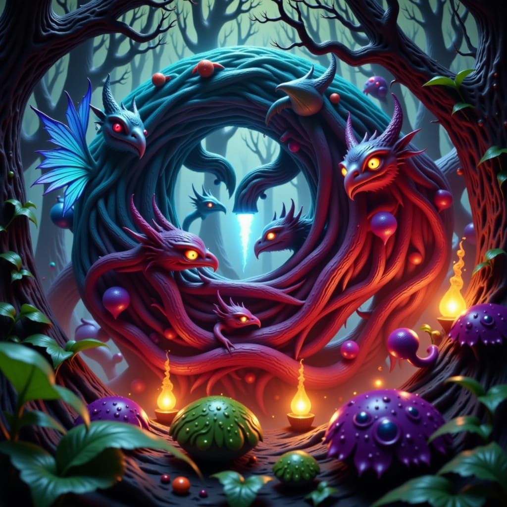 Mythical Forest Creatures in Digital Art Style