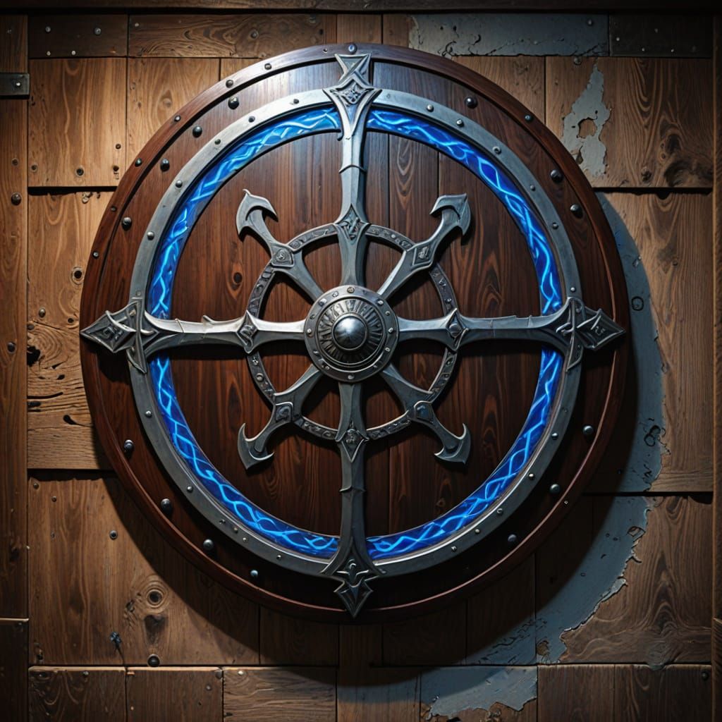 Viking Shield with Glowing Blue Electricity
