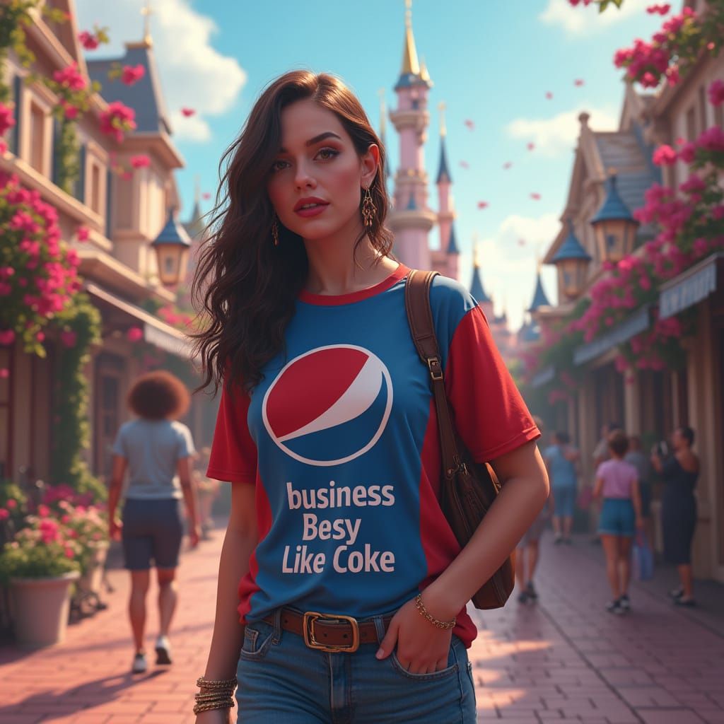 Dreamy Disney World Scene with Lana del Rey in a Pepsi Shirt