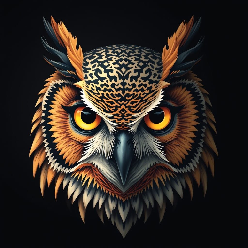 Intricately Detailed Owl Face Portrait