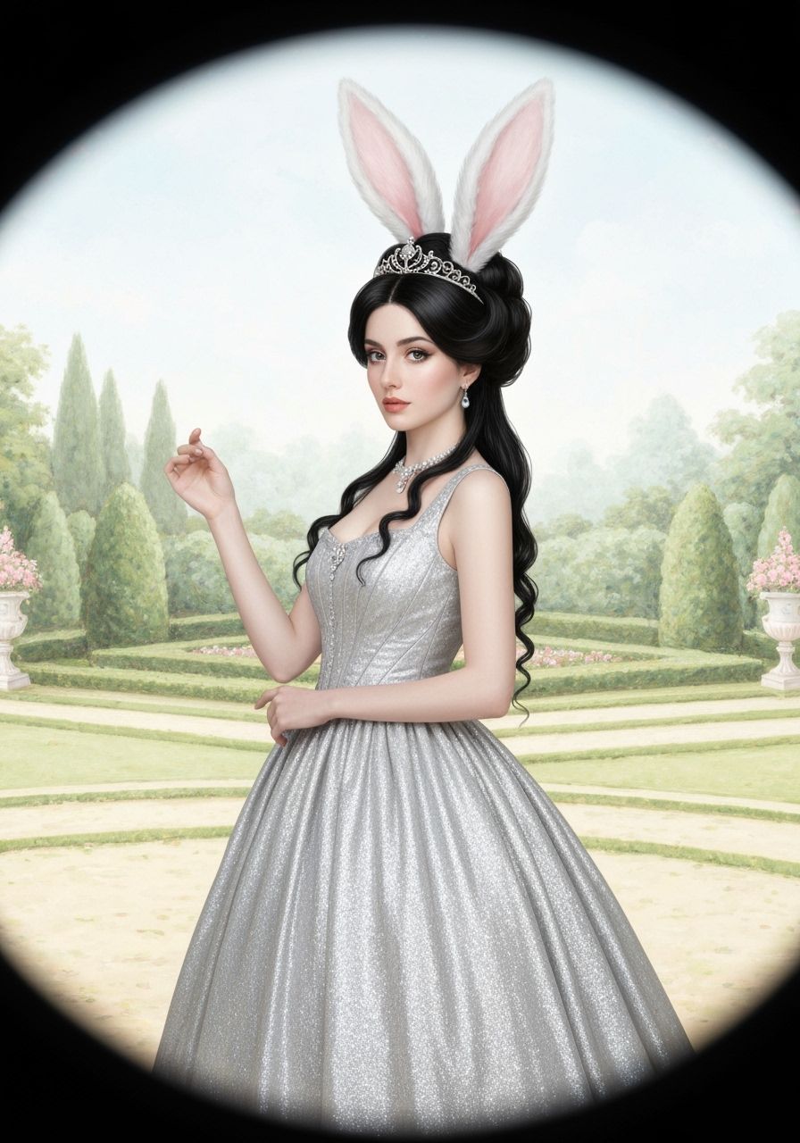 Elegant Princess with Rabbit Hairstyle in Rococo Style