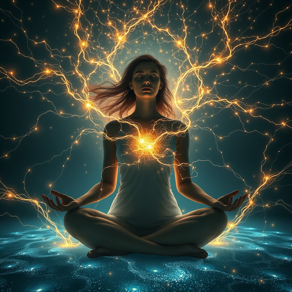 Meditating Woman Surrounded by Quantum Energy