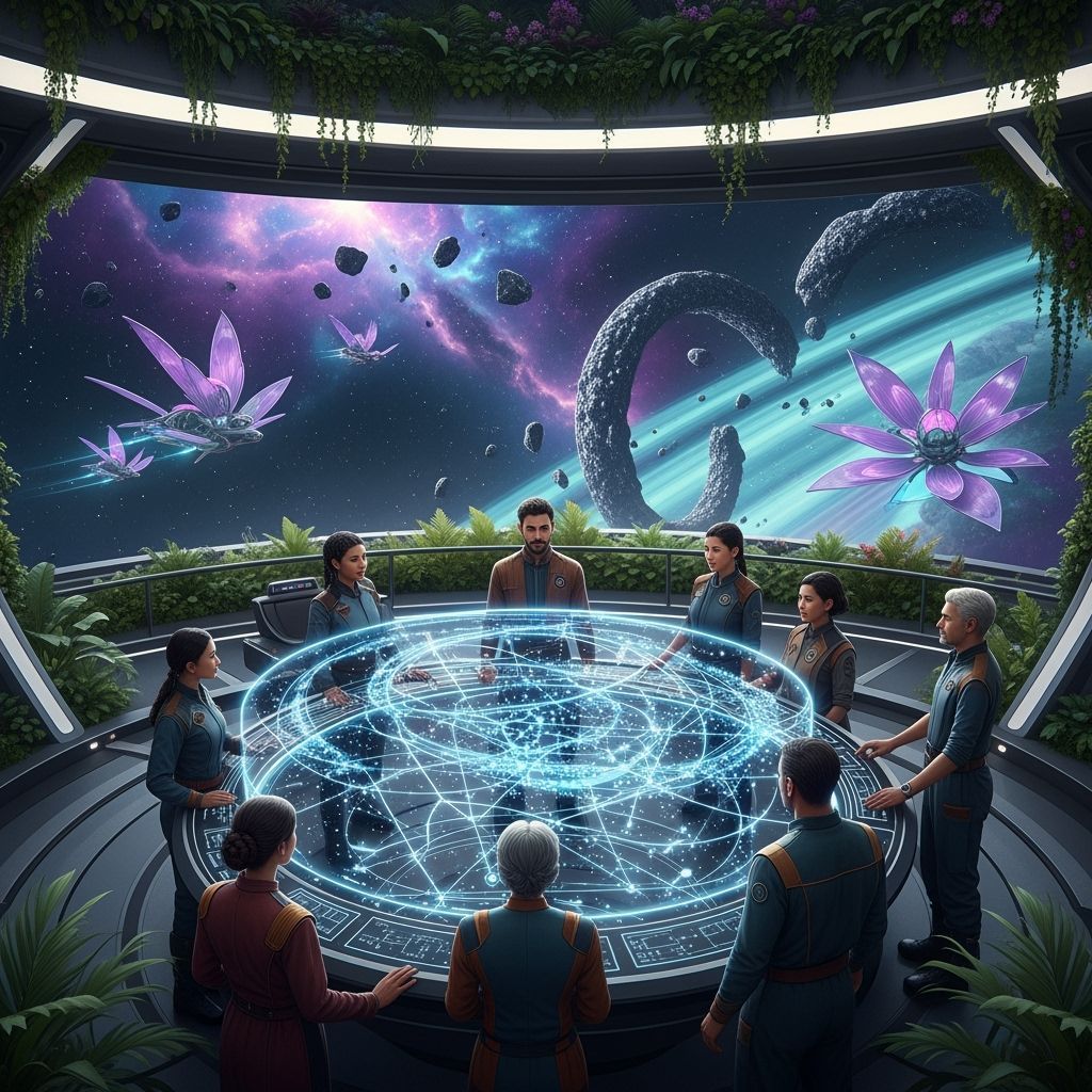 Botanical Starship Bridge with Diverse Crew