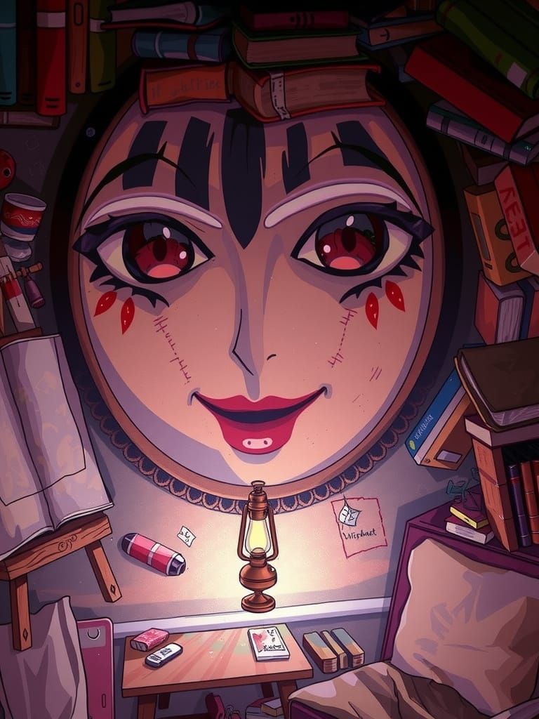 Cozy Cluttered Bedroom With Oil Lamp Light