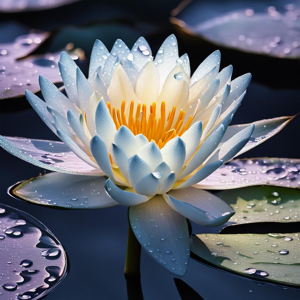 Night Pond Water Lily in Hyper-Realistic Style