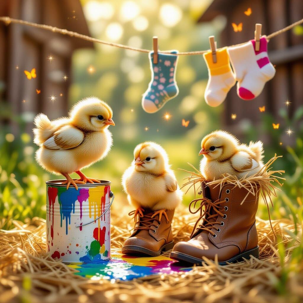 Whimsical Baby Chicks in Sunny Farm Setting