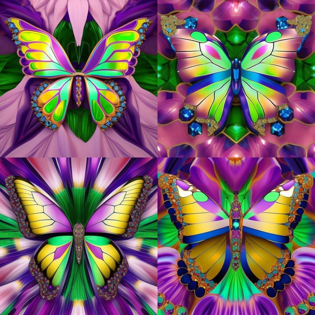 Jeweled Butterfly in Rose Garden, Gemstone Iridescence