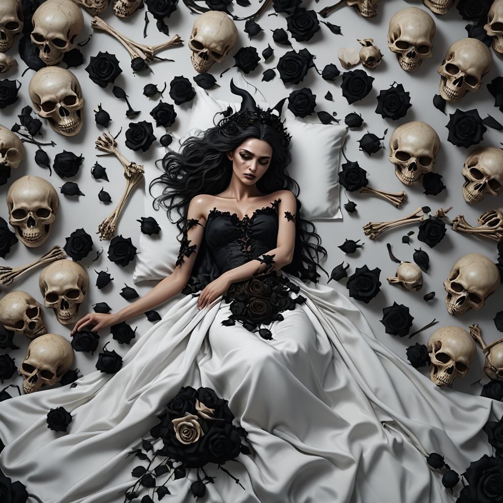 Bare Witch in Black Roses, Hyperrealistic Art