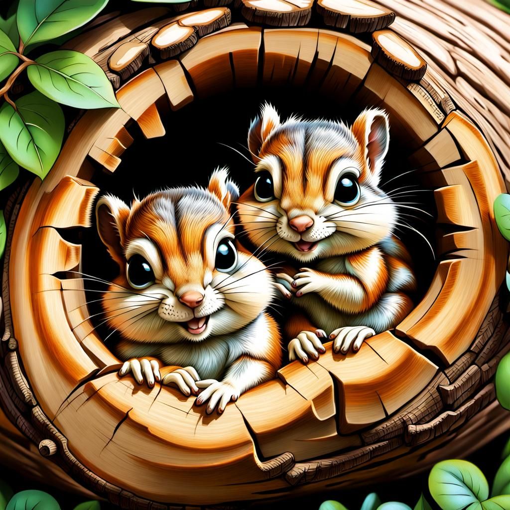 Ultra Cute Baby Chipmunks in Cartoon Style