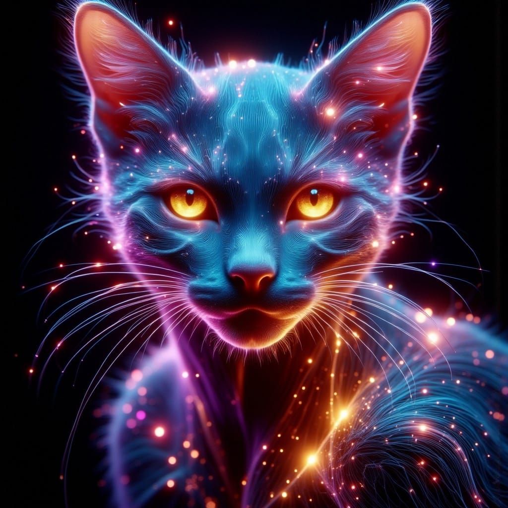 Neon Spectral Cat in Digital Surrealism Style