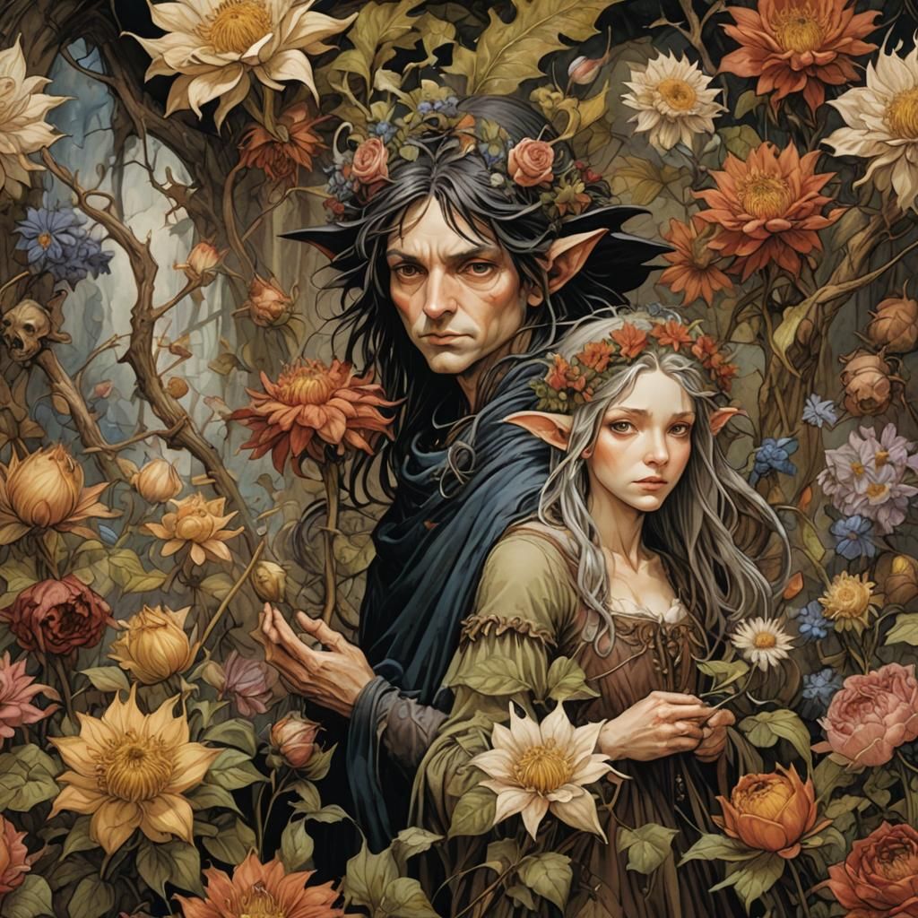 Elven Couple in Renaissance Comic Book Style