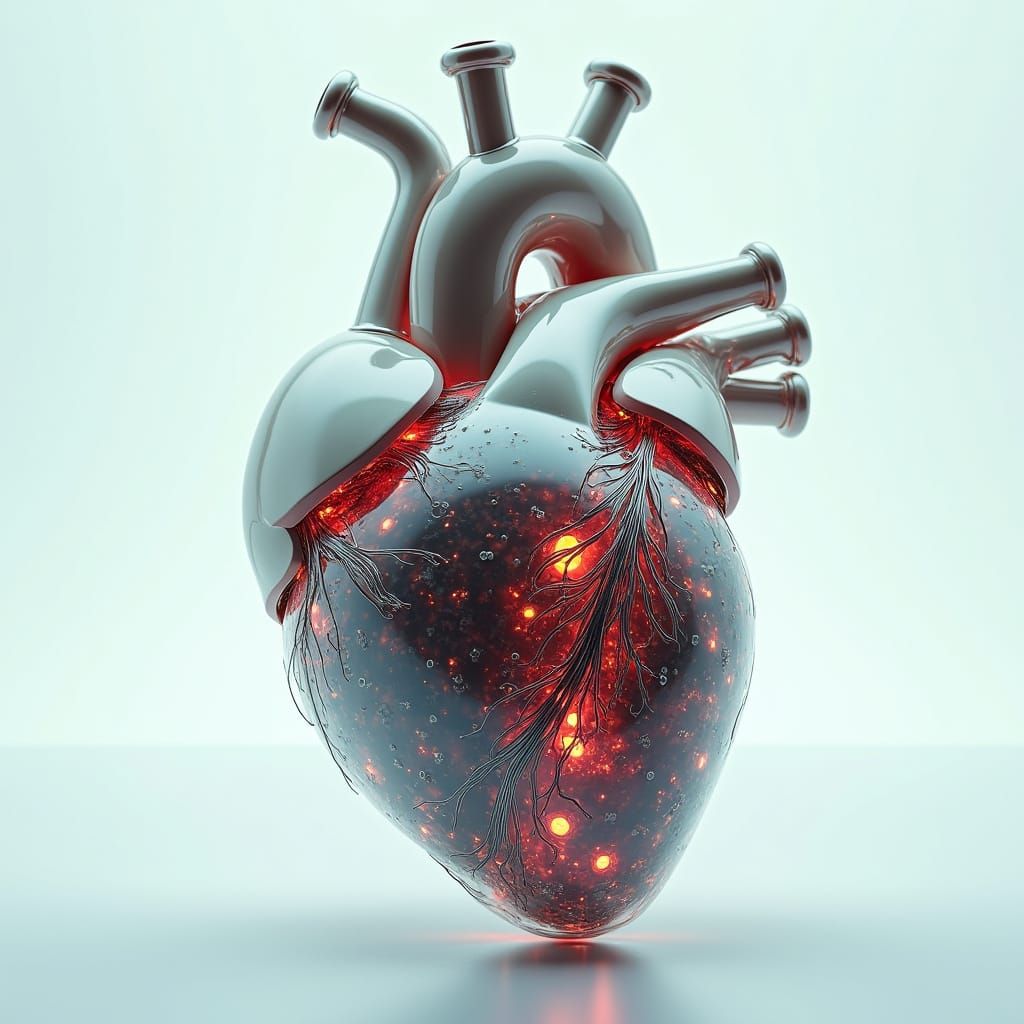 Futuristic Mechanical Heart with Glowing Micro-LEDs