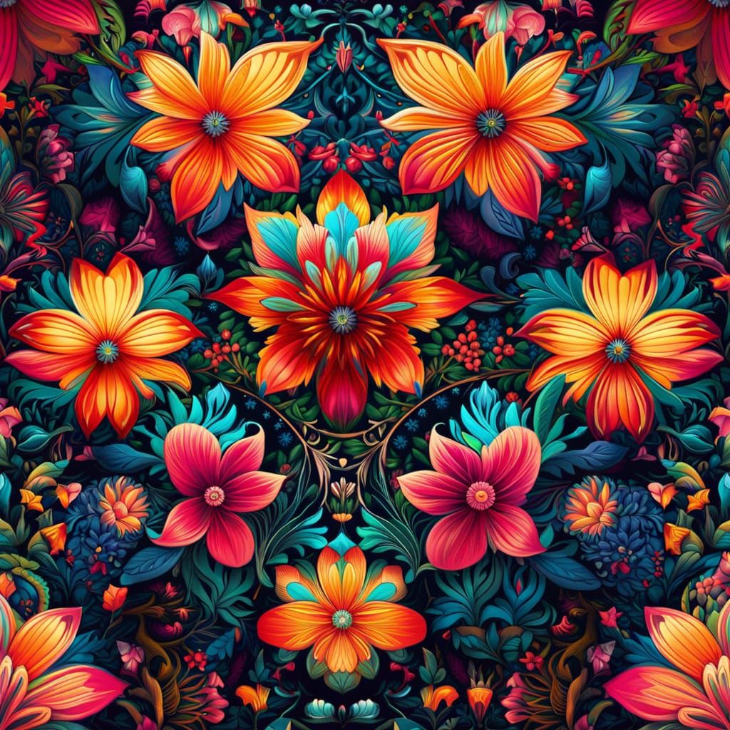 Detailed Floral Mandala in Fractal Art Style