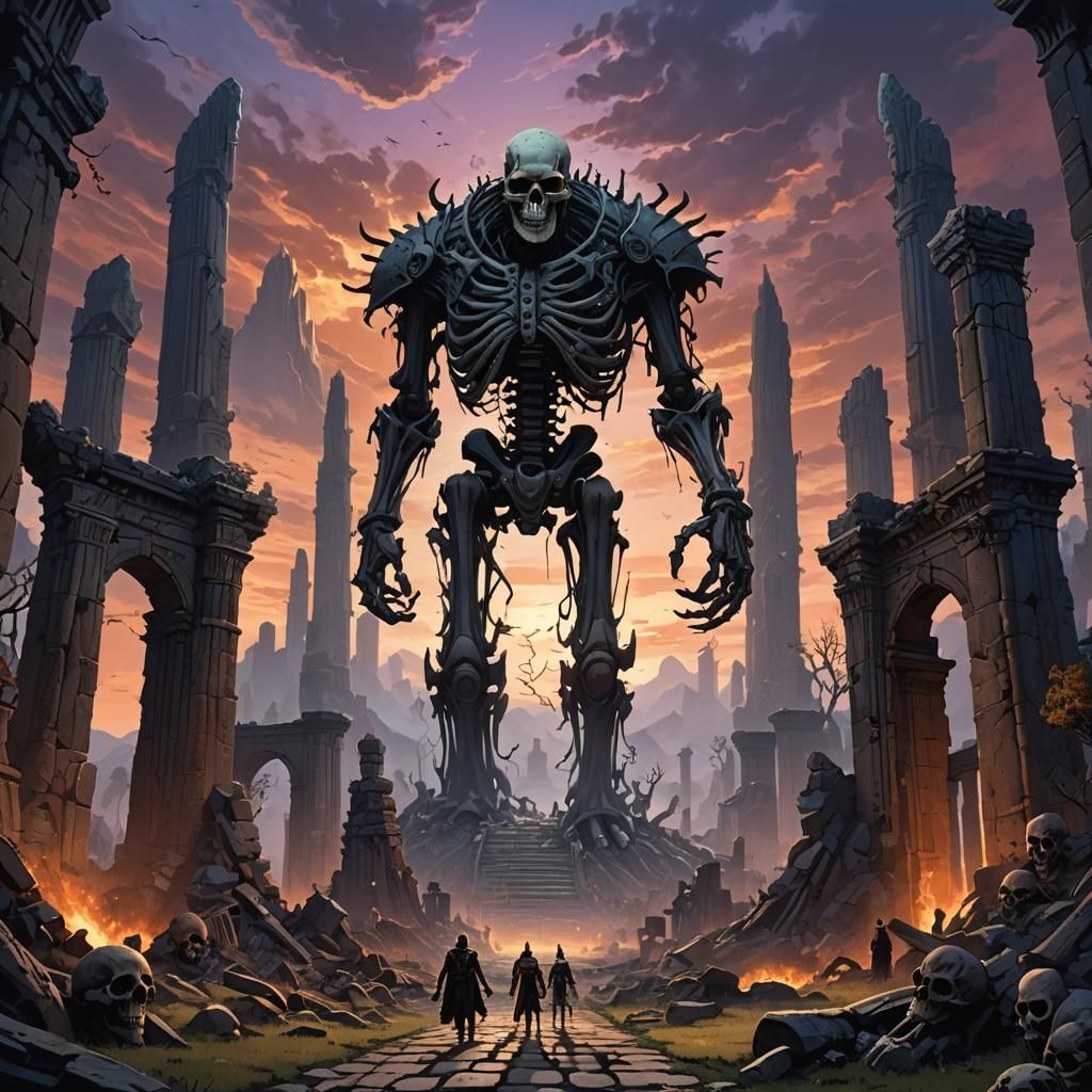 Haunting Bone Wasteland with Skeletal Colossus
