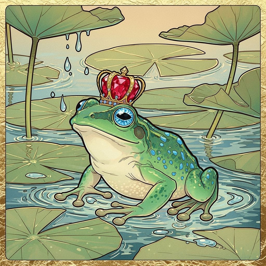 Jewel-Toned Frog in Art Nouveau Lilypad Garden