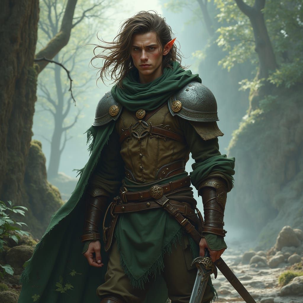 Elegant Half-Elf Rogue in Earth-Toned Armor