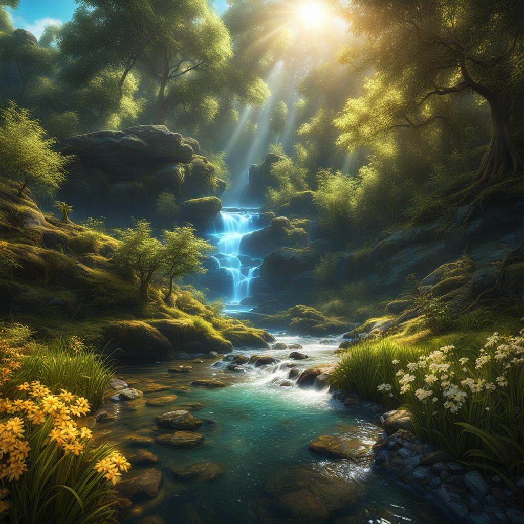 Sparkling Diamond in Creek: Fantasy Concept Art