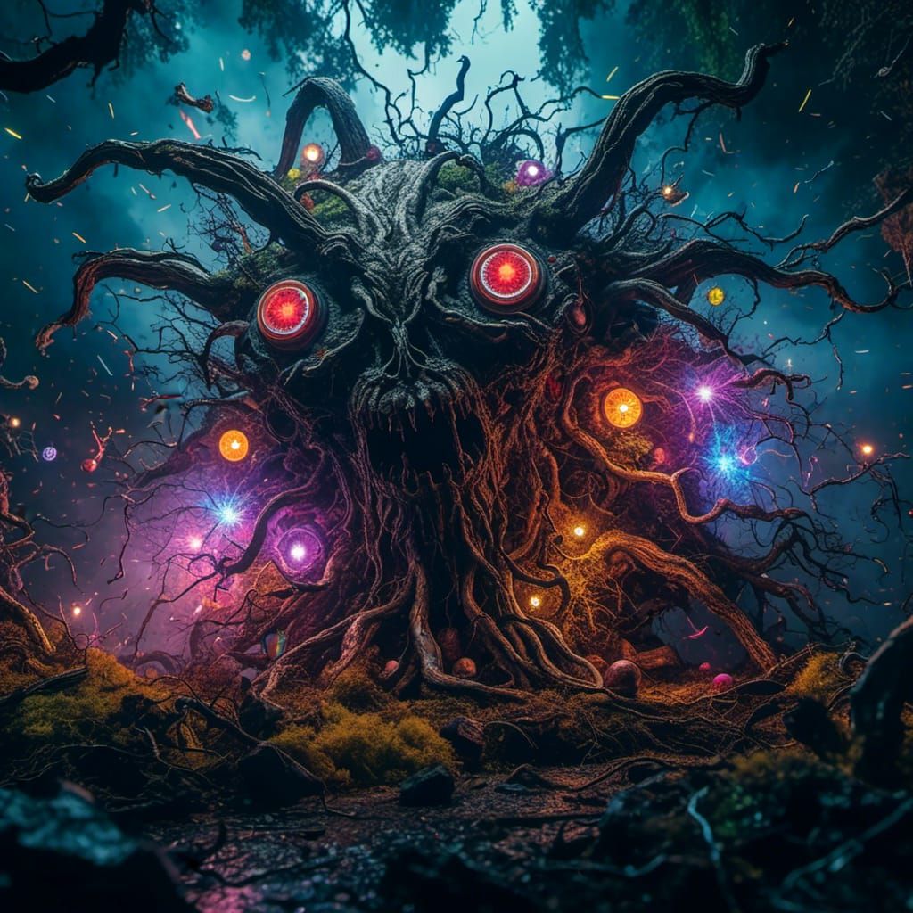 Grotesque Forest Monster Emerges in Dark Fantasy Style