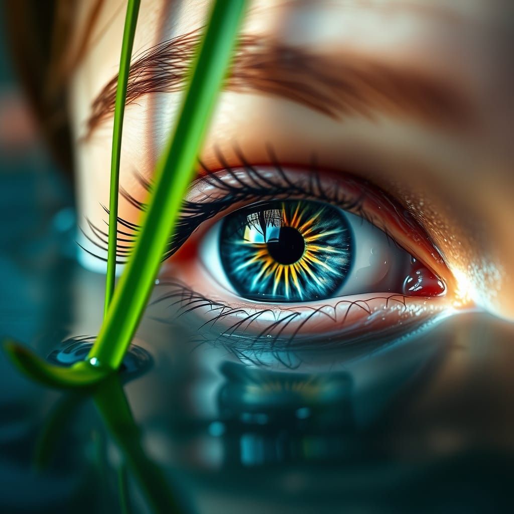 Detailed Macro Shot of Human Eye in Water