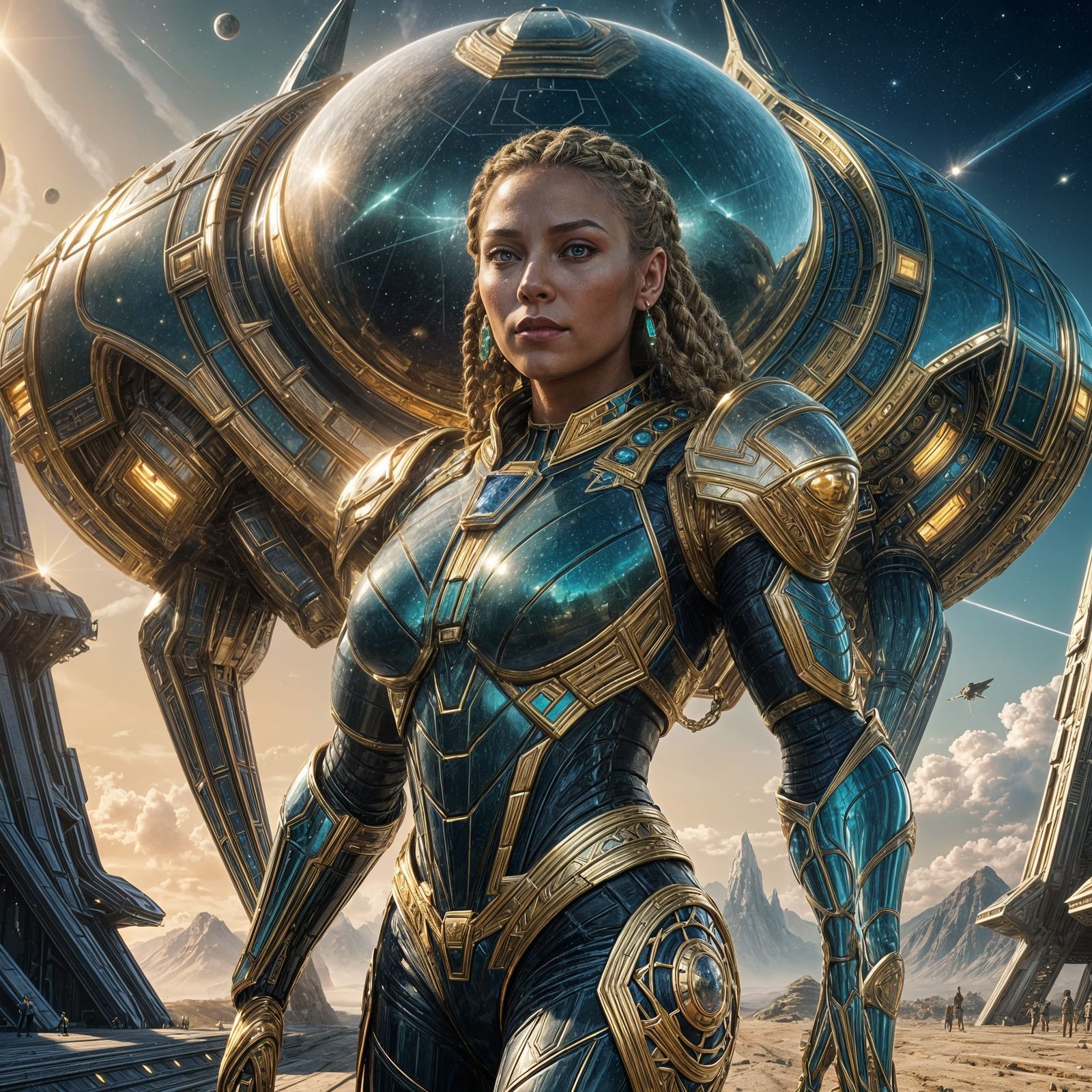 Alien Woman Before Spaceship: Fantasy Concept Art