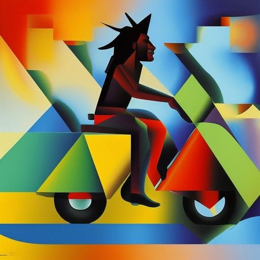 Bob Marley Rides Rainbow: Abstract Cubism Style