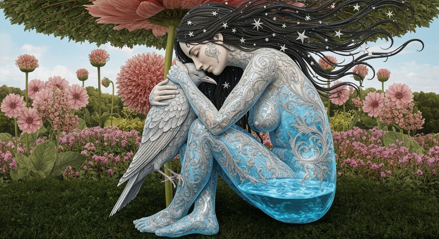 Surreal Fragmented Sculpture of Woman Entwined with Stars