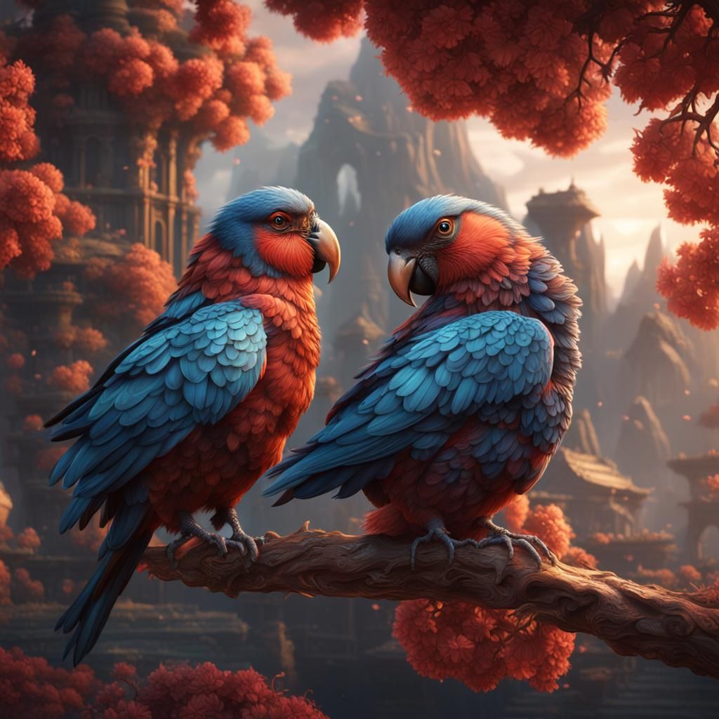 Fantastical Love Birds in Detailed Digital Painting