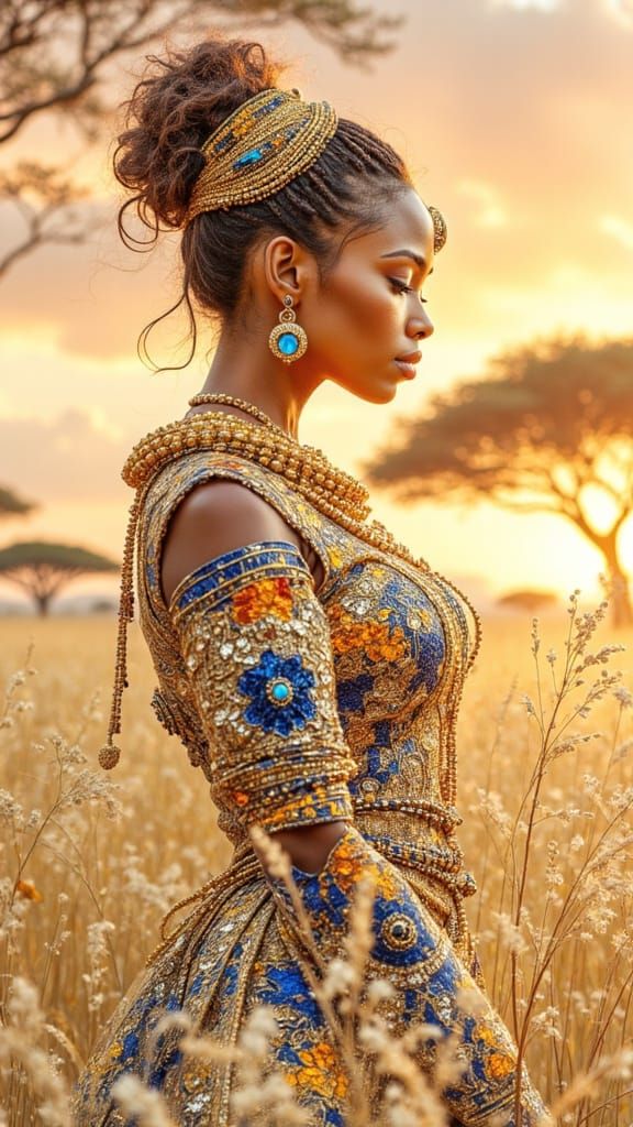 Portrait of an African Woman in Golden Savanna