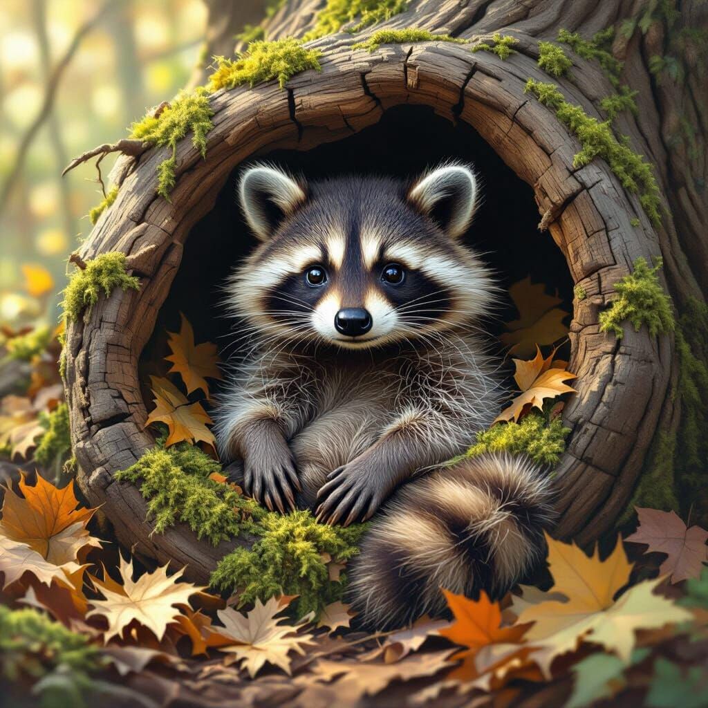Baby Raccoon As Hyperrealistic Nature Photography