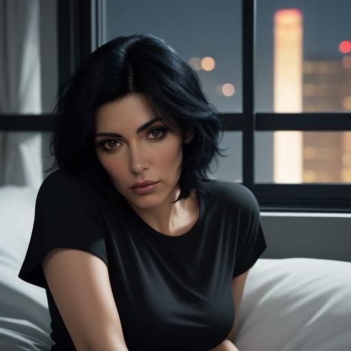 Beautiful Spanish Woman in Bed at Night