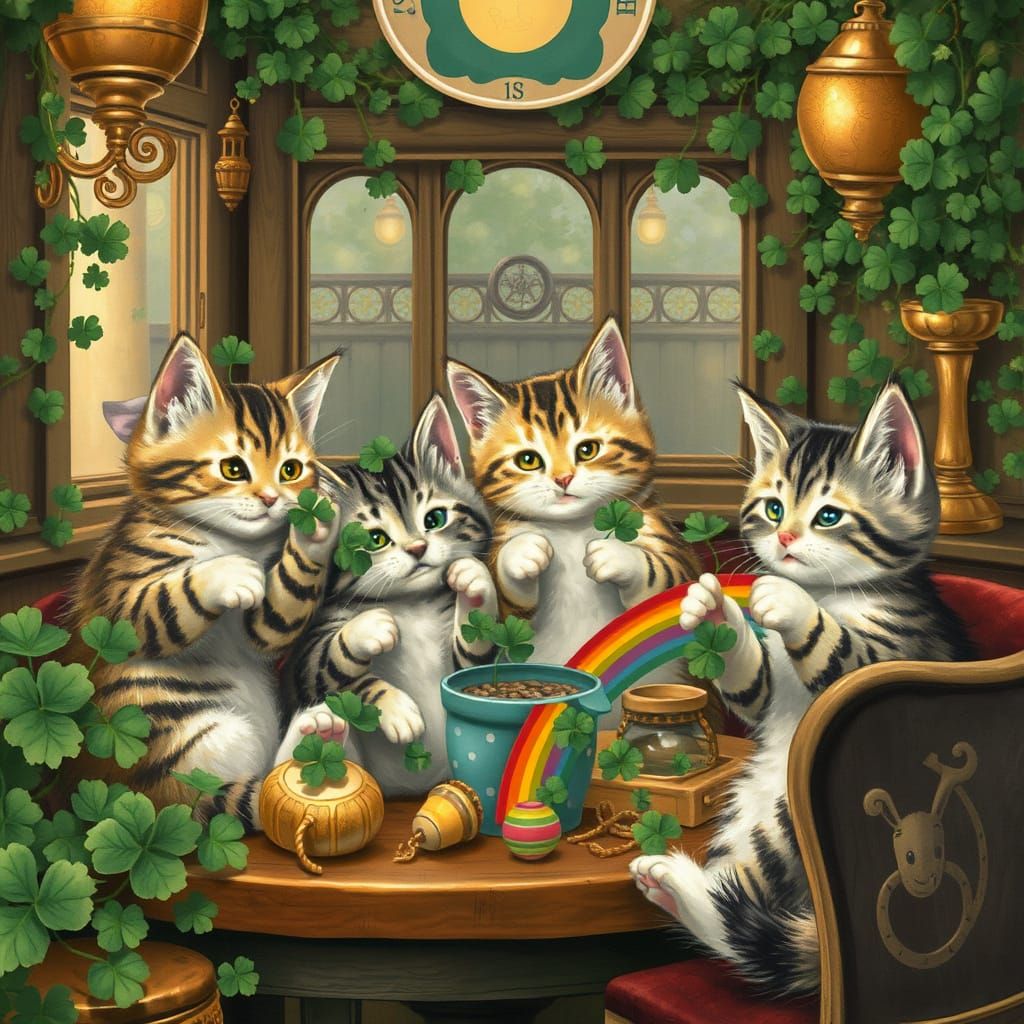 Whimsical Tabby Cats in Vintage Irish Pub
