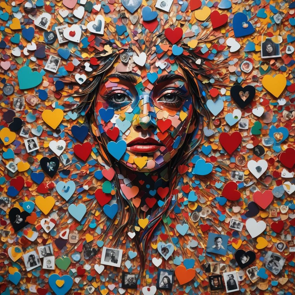 Heart Collage: Hyperrealistic Splash Art of Memories