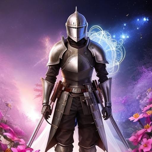 Armored Knight with Floral Fantasy in Anime Style